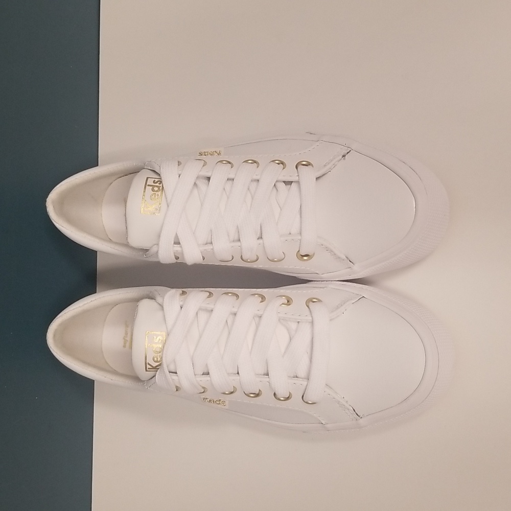 Keds White Sneakers with Gold Accents